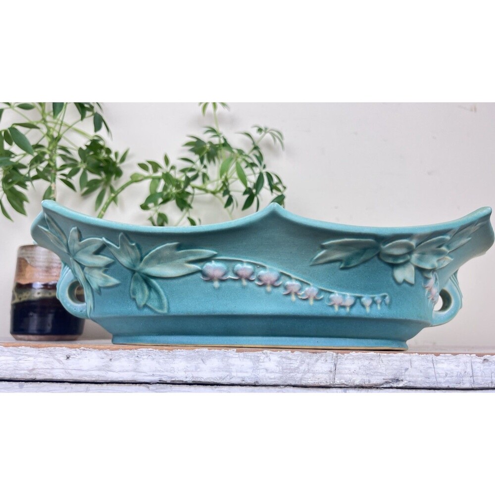 Vintage Shabby Chic Roseville Pottery Console Bowl Aqua Green #383-12 Cottage